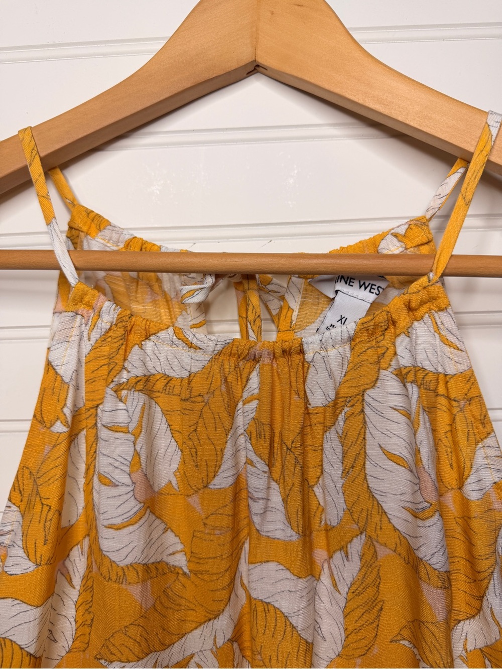 Nine West Mustard Yellow Tropical Leaf Print Halter Top Sz XL - Picture 4 of 7